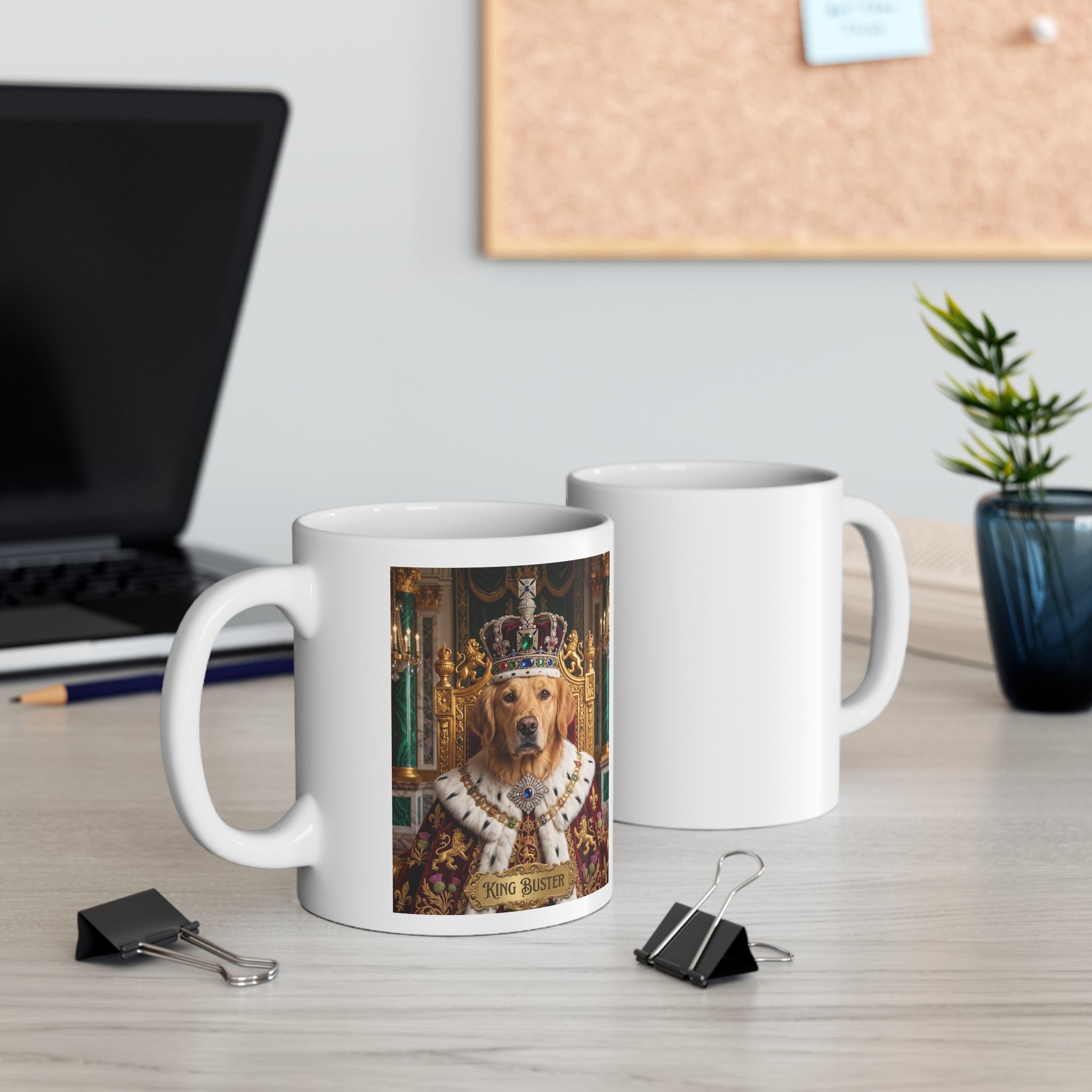 Custom Dog Portrait Coffee Mug | 'King Buster' Regal Pet Portrait, Funny Dog Lover Coffee Cup