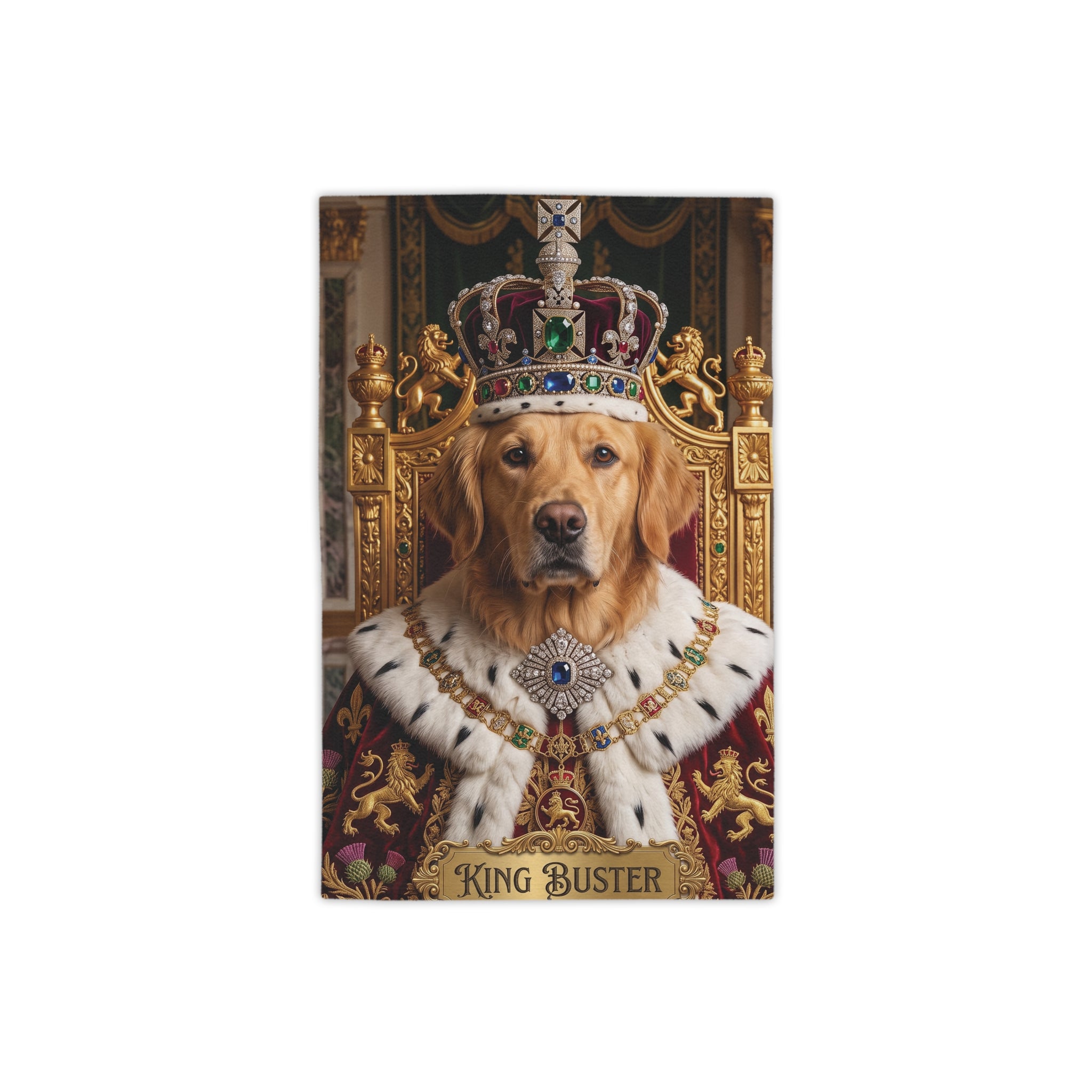 Personalozed King Buster Royal Dog Beach Towel | Golden Retriever Throne Design